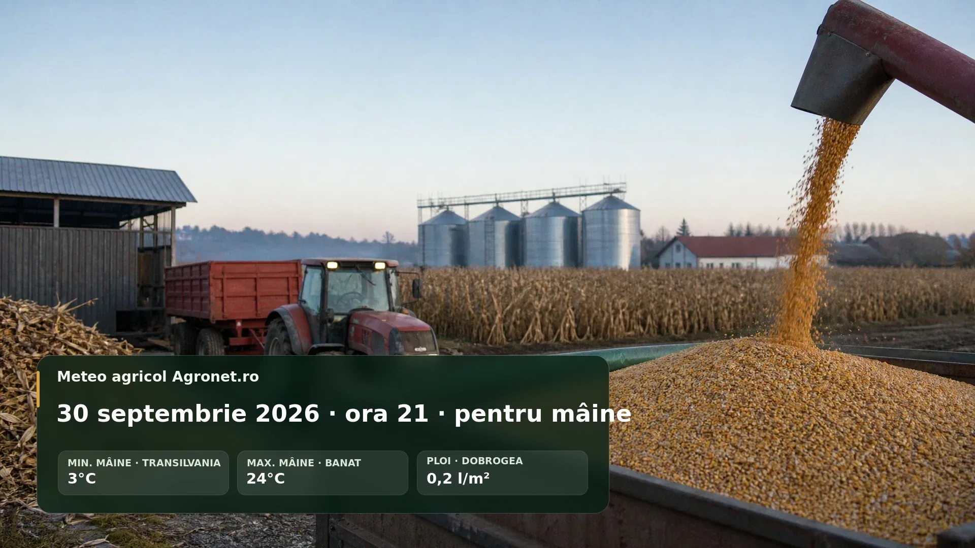 Utilaj agricol într-o parcelă uscată, pregătit pentru lucrări de toamnă într-o zi senină