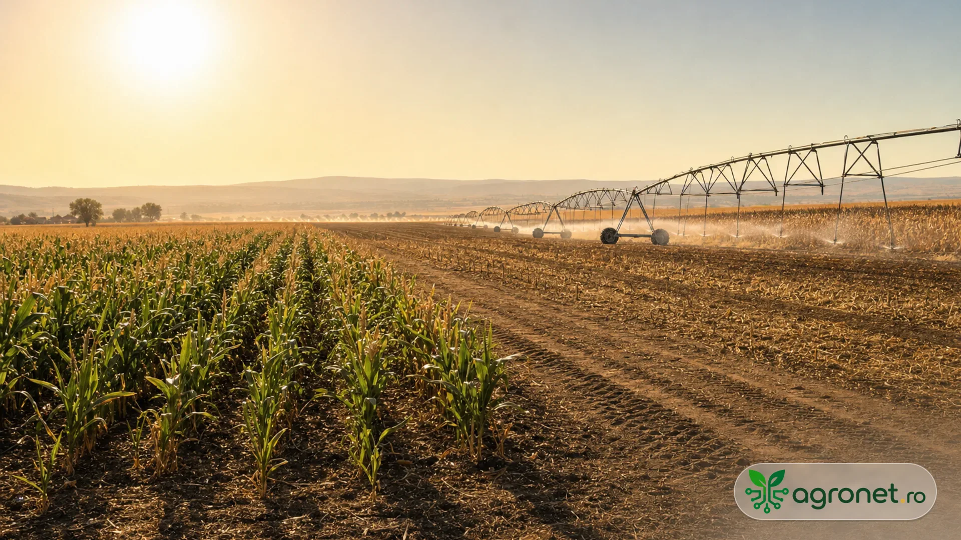 Câmp agricol în condiții de caniculă, pregătit pentru lucrări dimineața