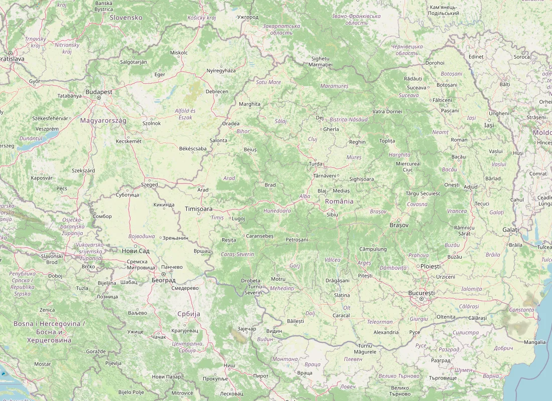 Hartă radar RainViewer cu precipitațiile din România pentru buletinul Meteo agricol România de la ora 21:00.