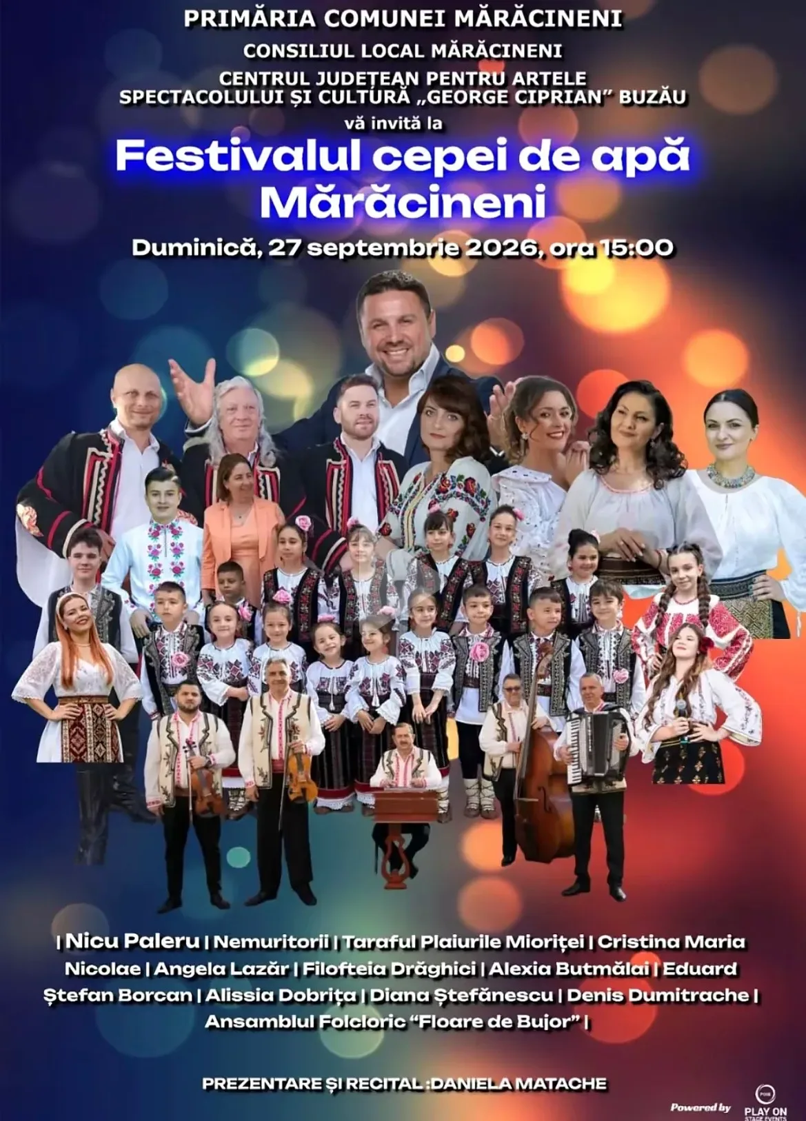 Afiș al Festivalului Cepei de Apă Mărăcineni, cu artiști și ansambluri populare