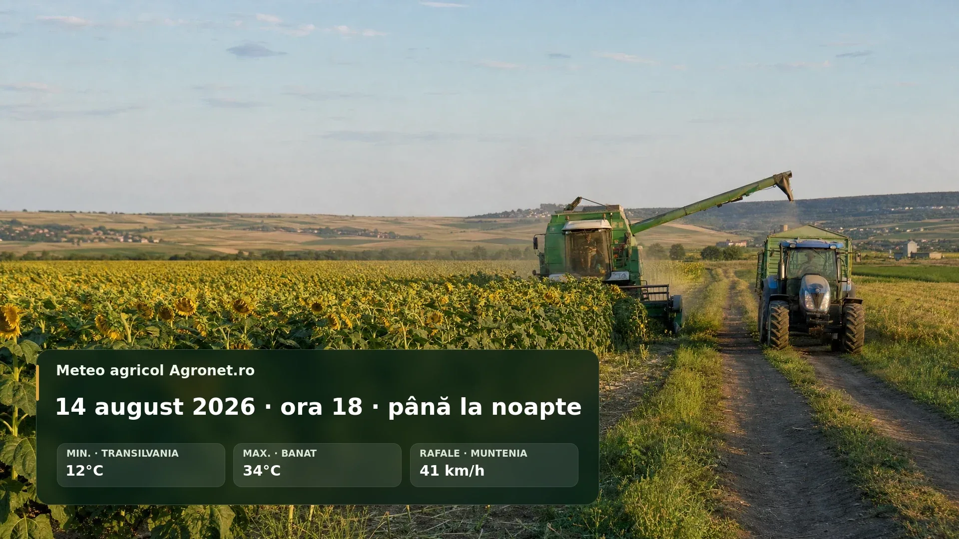 Câmp agricol însorit, la sfârșitul zilei de lucru