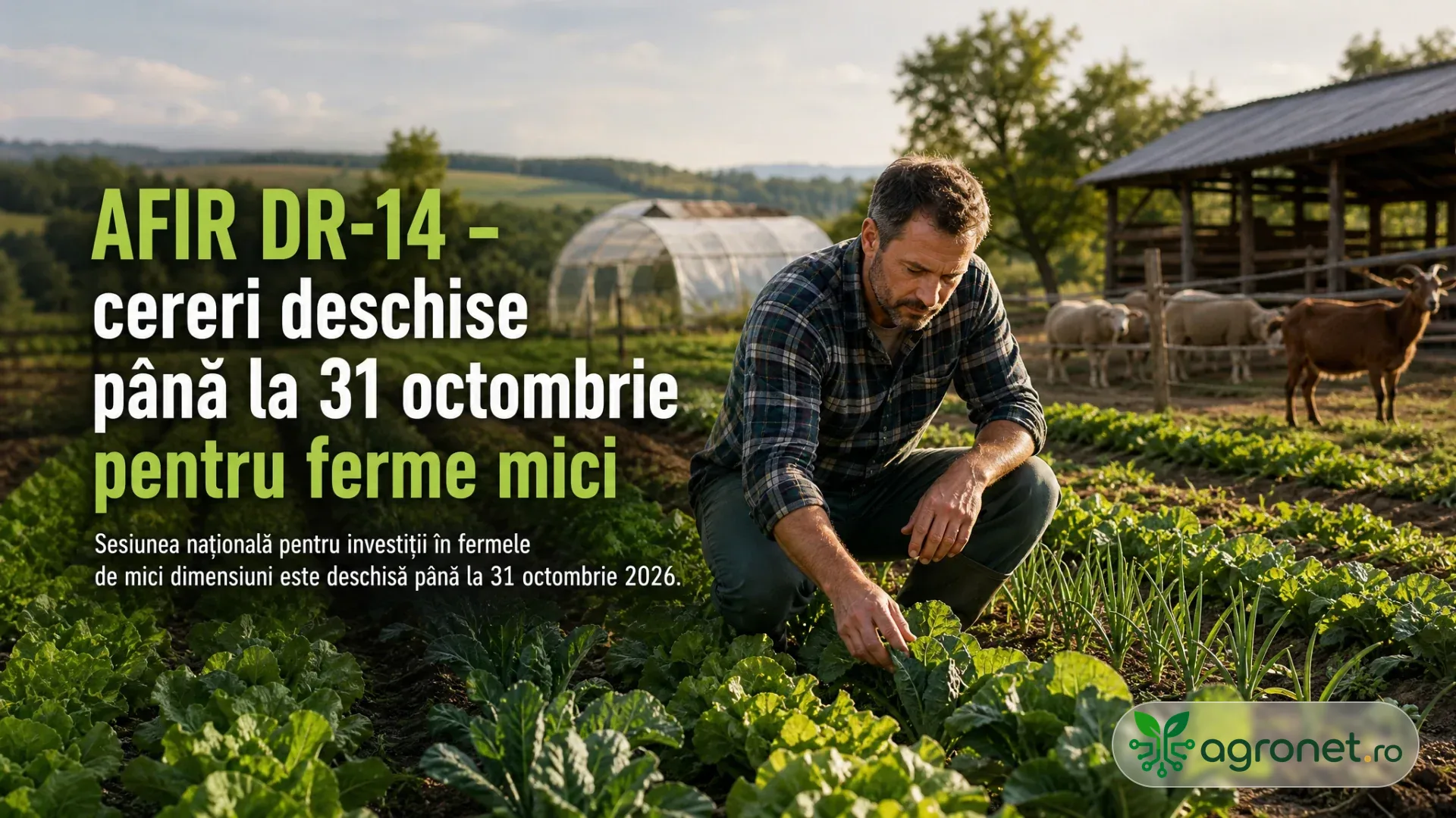 Fermier verificând culturi de legume într-o fermă de mici dimensiuni