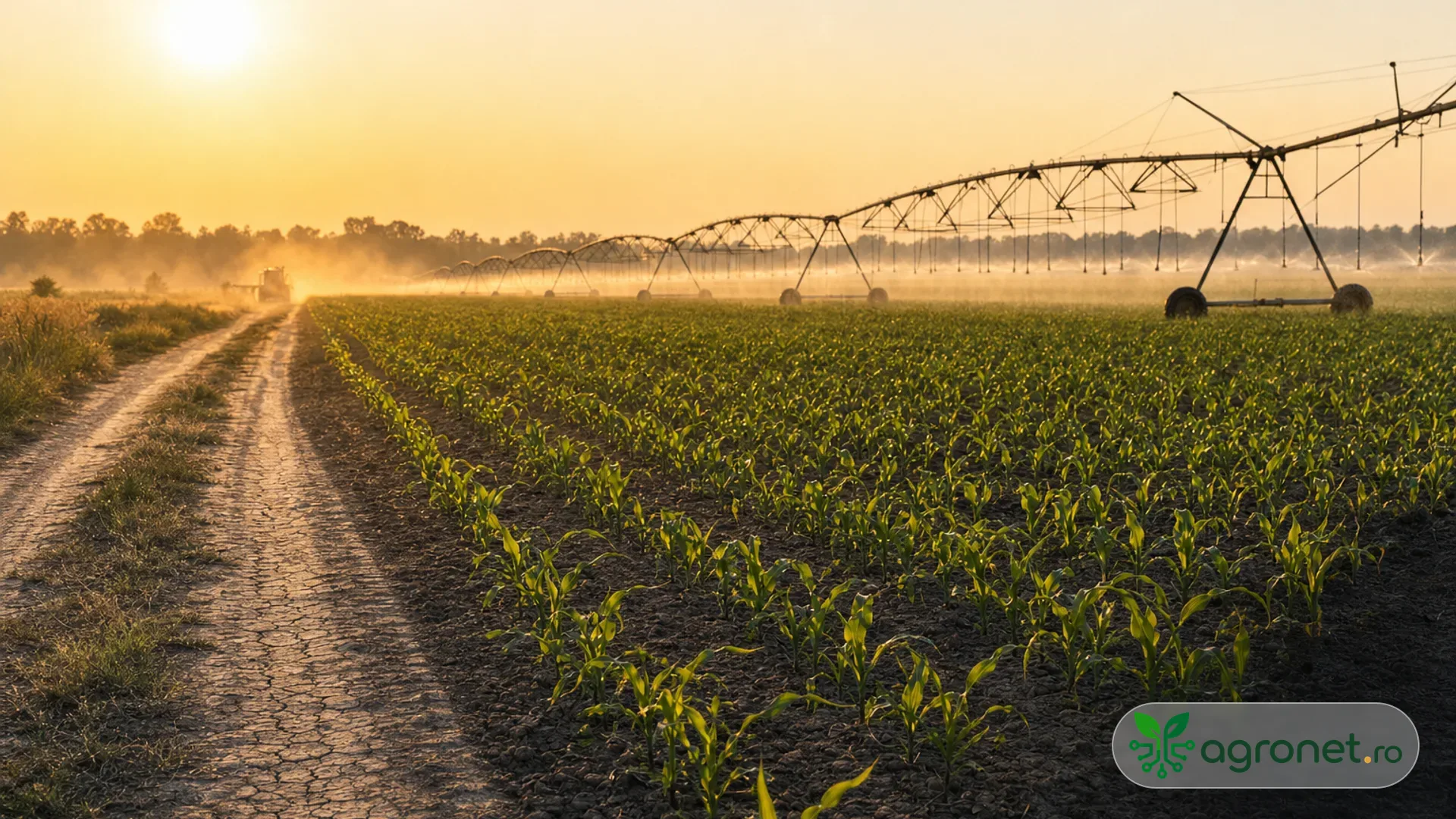Câmp agricol în lumina dimineții, înaintea unei zile caniculare