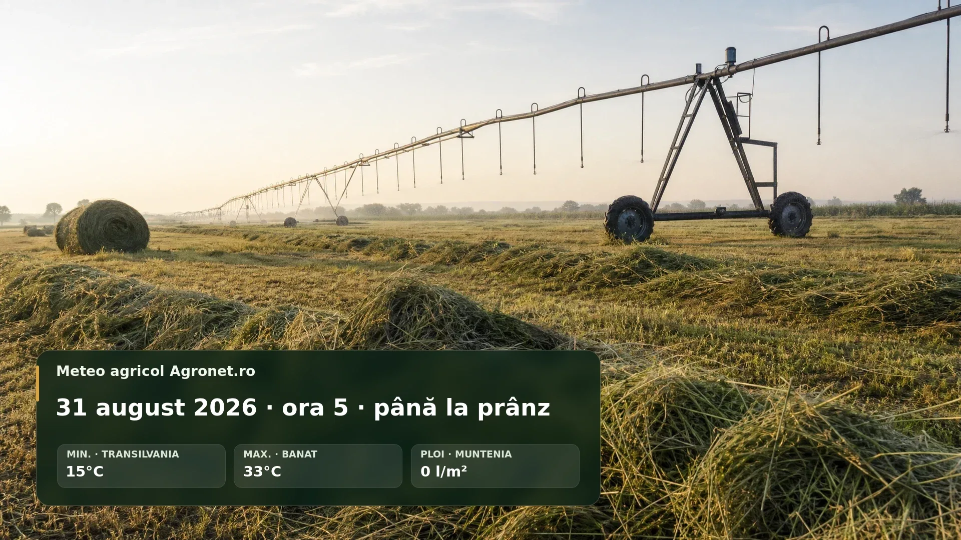 Lucrări agricole de dimineață pe un câmp, în condiții de vreme senină și caldă