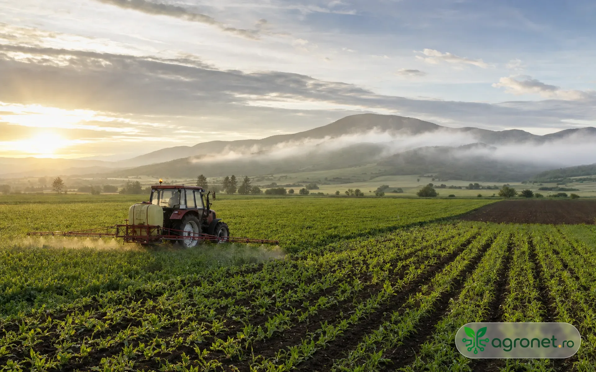 Câmp agricol într-o dimineață senină de iulie, înaintea începerii lucrărilor