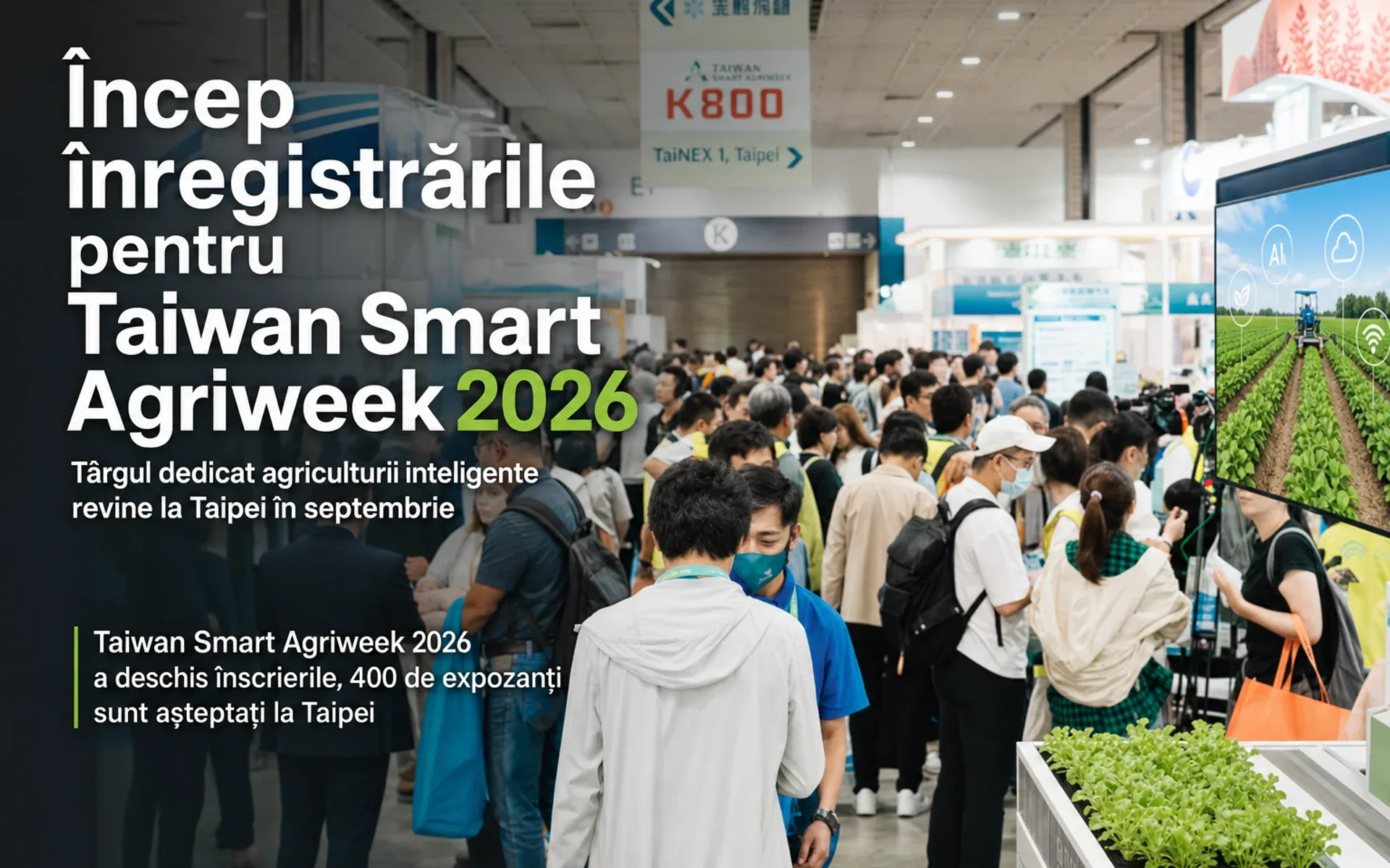 Încep înregistrările pentru Taiwan Smart Agriweek 2026; Târgul dedicat agriculturii inteligente revine la Taipei în septembrie