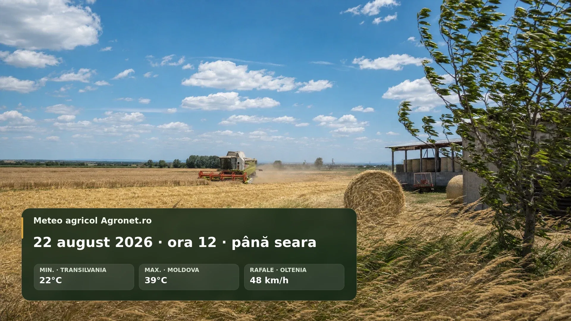 Utilaj agricol pe câmp într-o după-amiază caldă de august