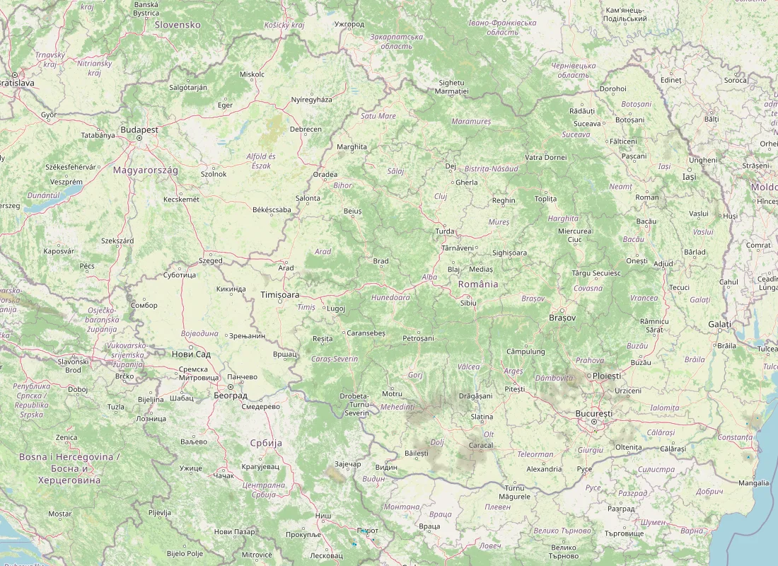 Hartă radar RainViewer cu precipitațiile din România pentru buletinul Meteo agricol România de la ora 12:00.