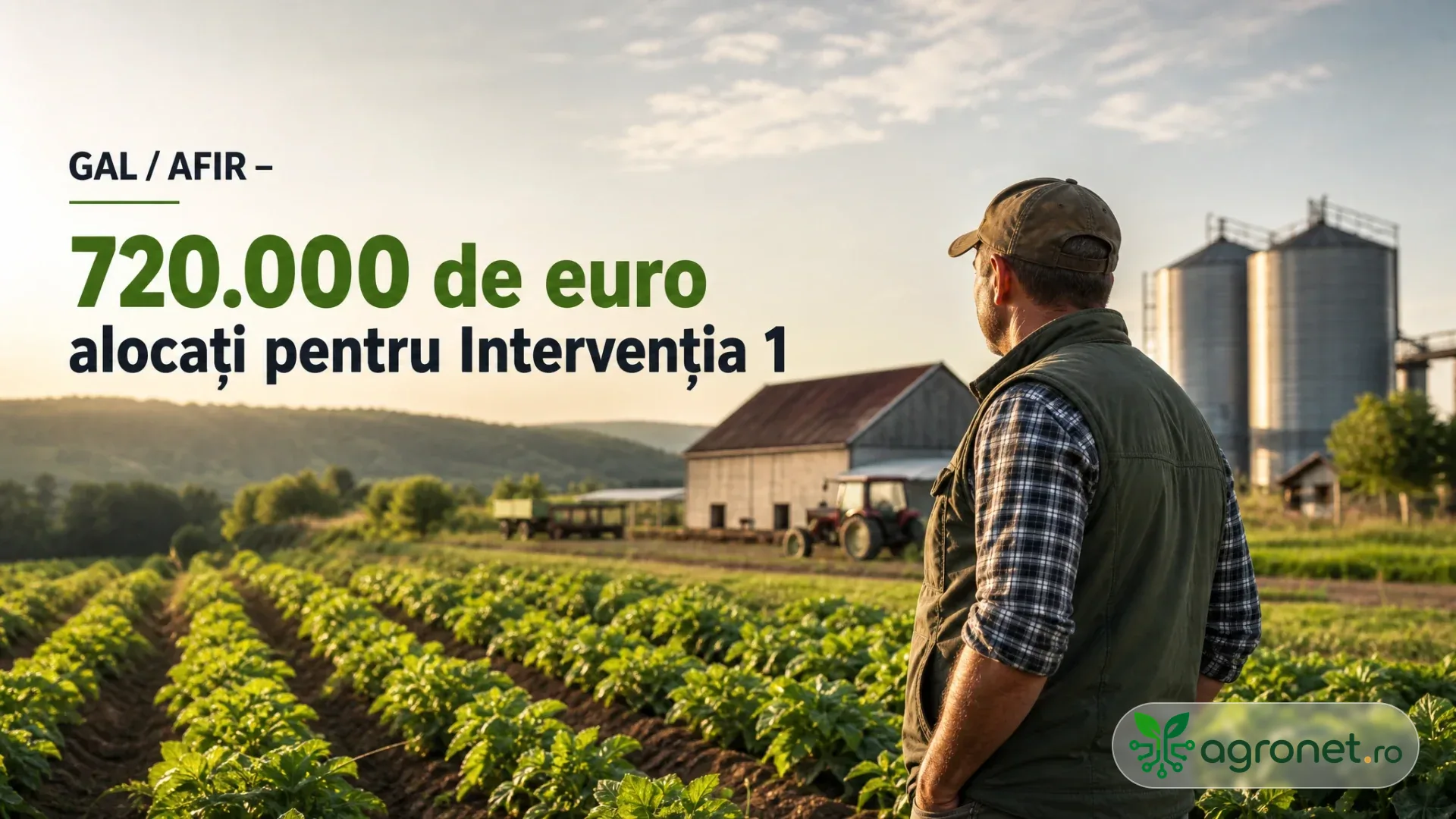 Fermier analizând o zonă agricolă dintr-o localitate rurală