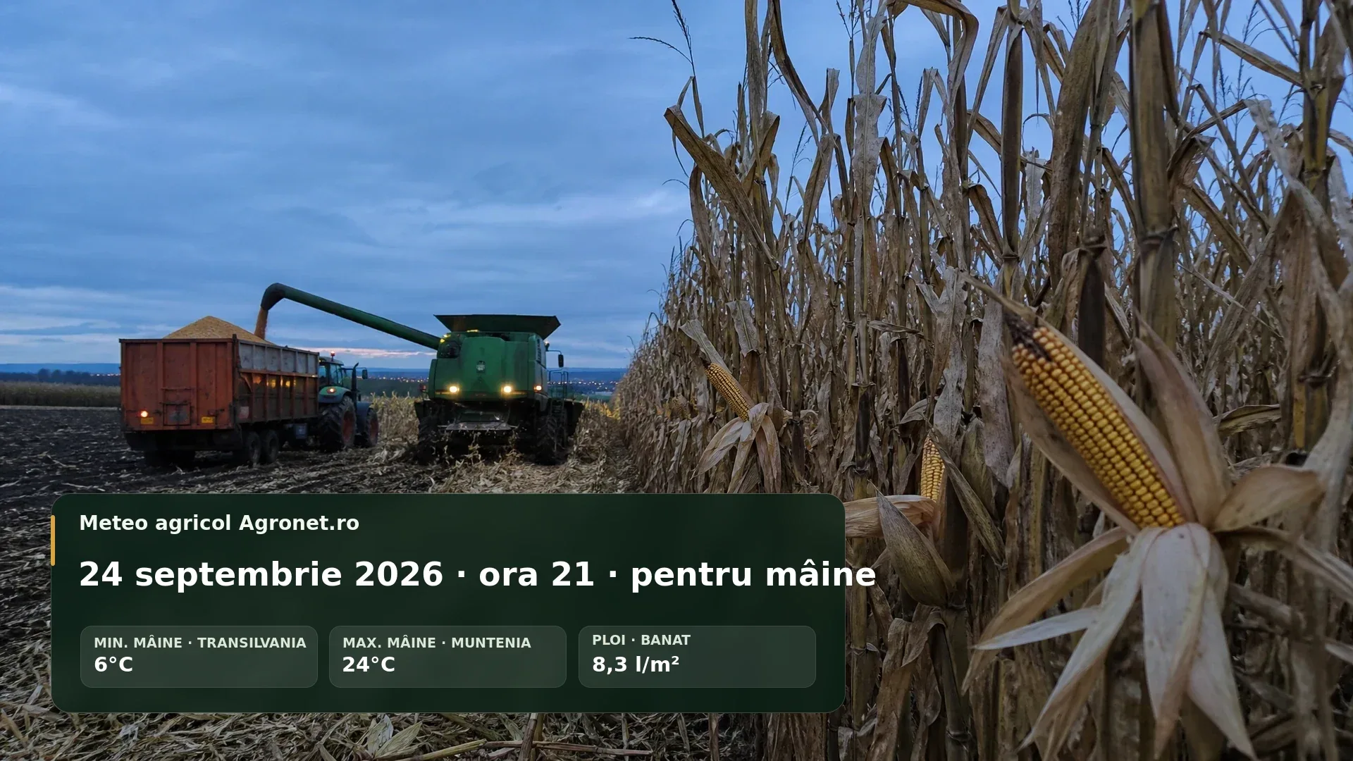 Utilaj agricol pregătit pentru lucrări de toamnă pe un câmp din România, sub cer înnorat