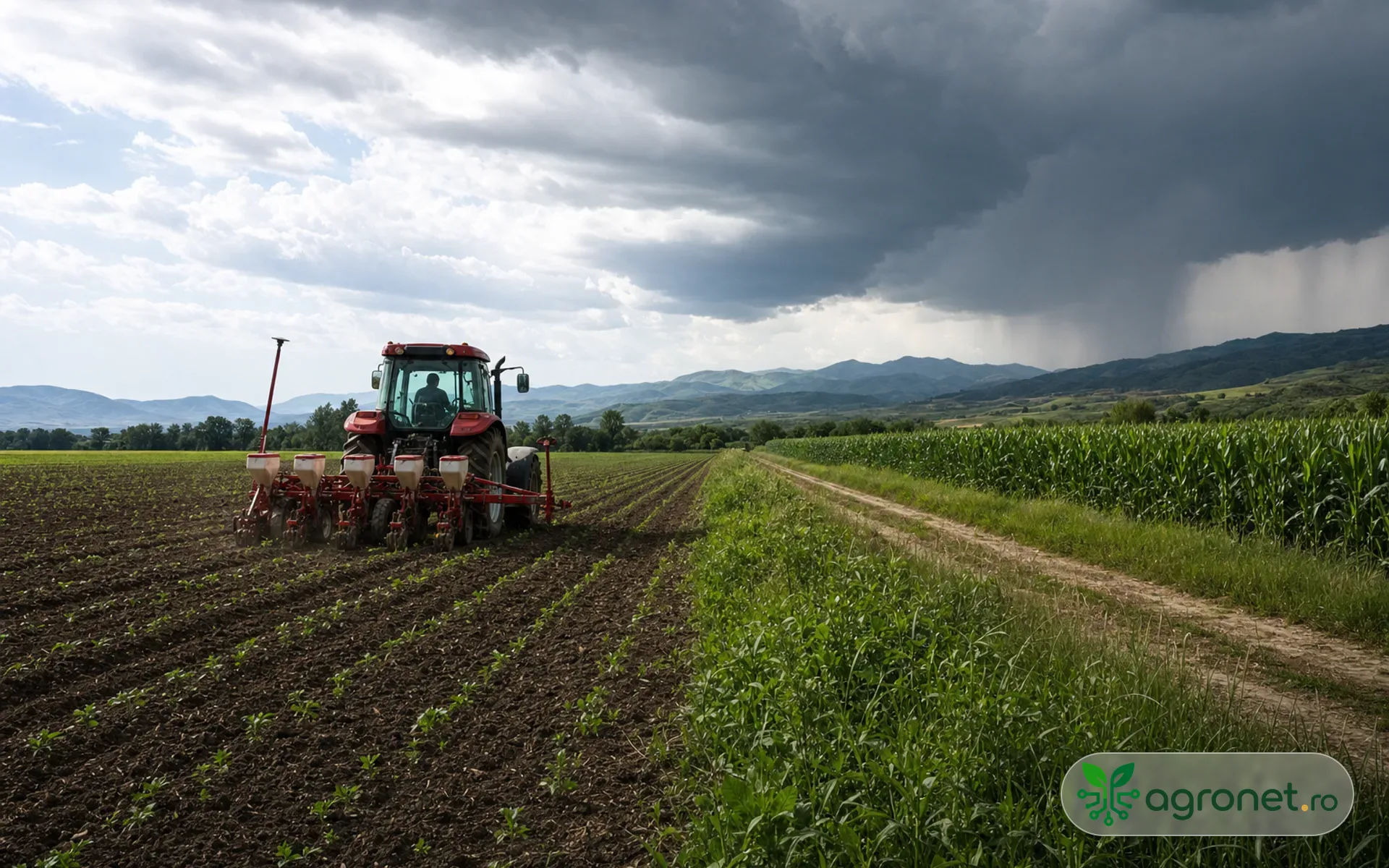 Lan agricol în timpul unei după-amiezi de vară cu nori în dezvoltare