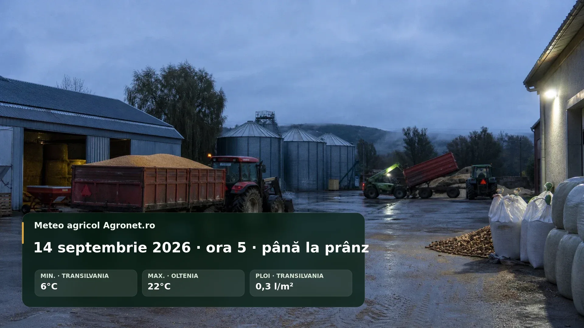 Utilaj agricol într-o parcelă în dimineața de septembrie