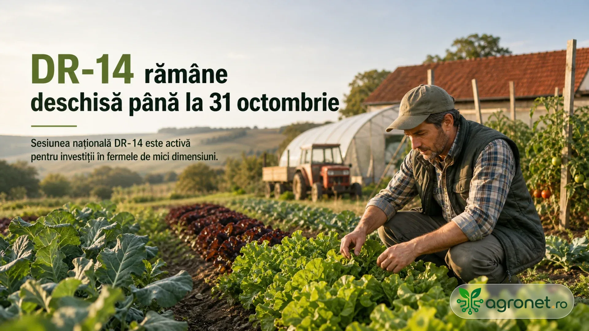 Fermier verificând culturi de legume într-o fermă de mici dimensiuni