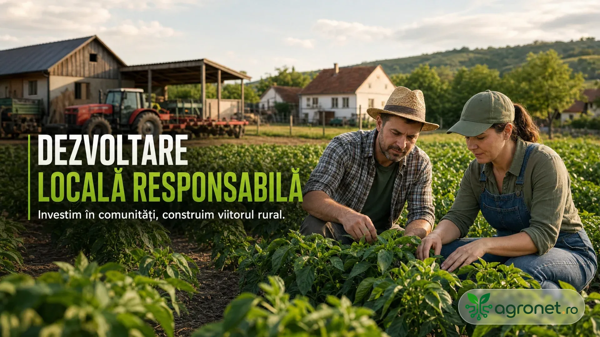 Fermier verificând o cultură agricolă pe un teren dintr-o comunitate rurală
