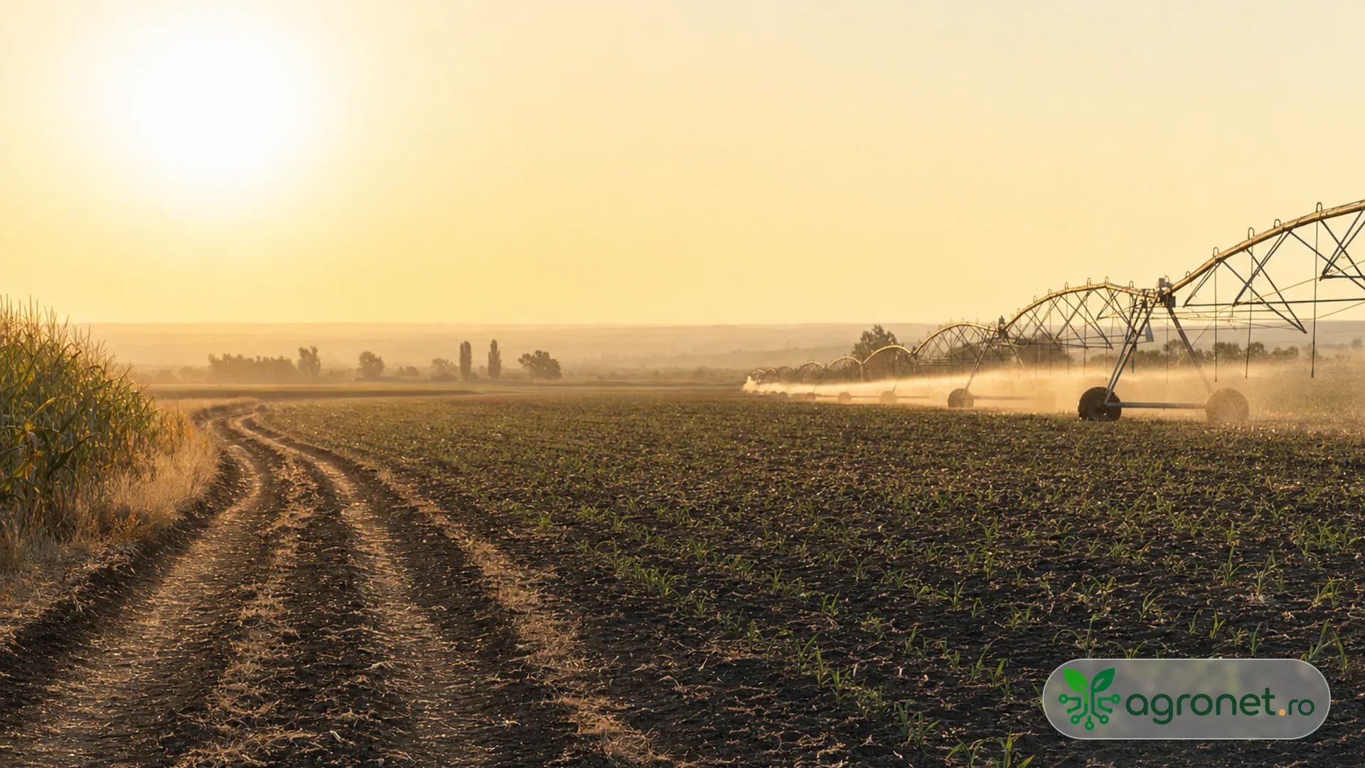 Câmp agricol la început de zi, în condiții de caniculă