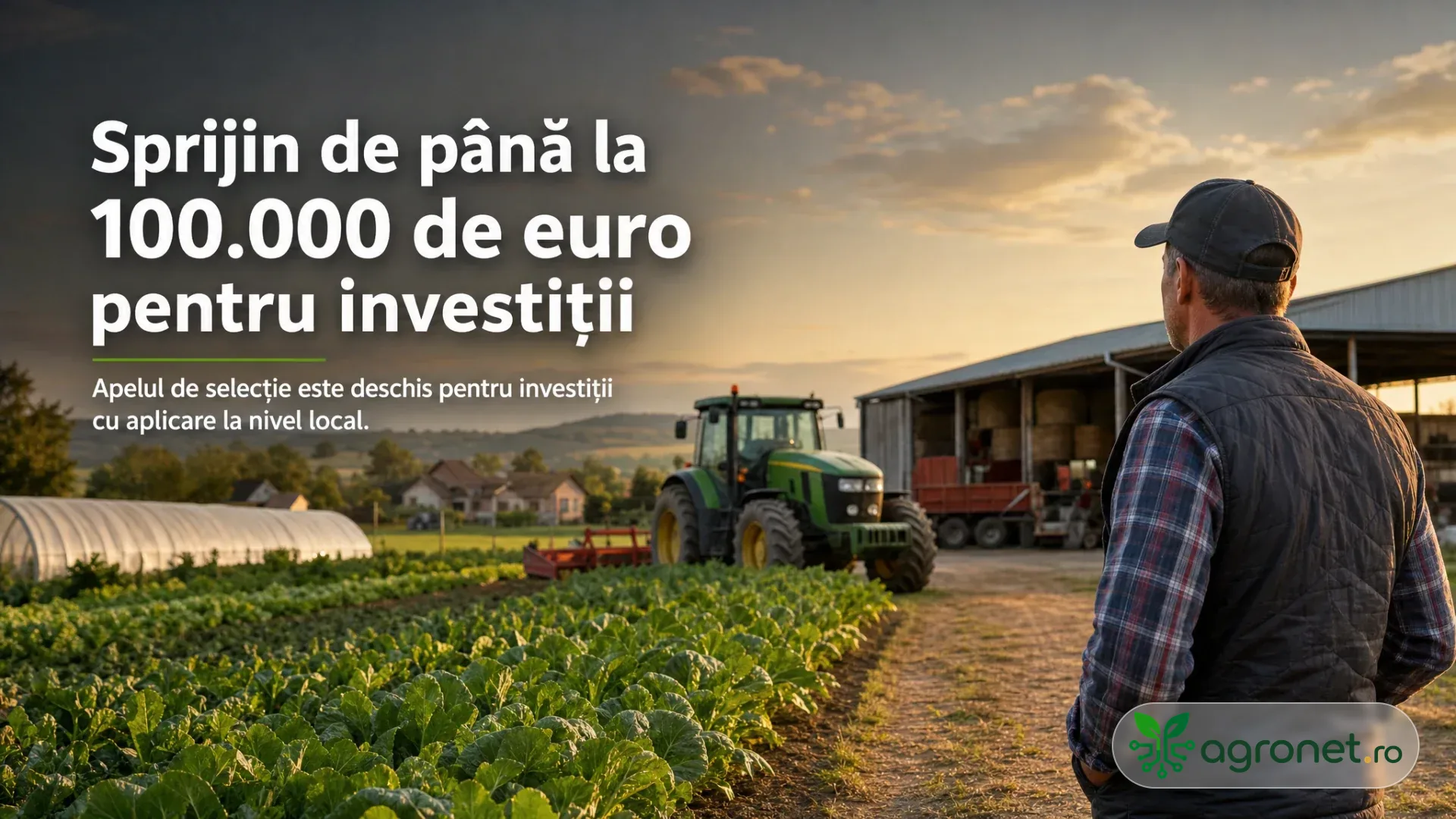 Fermier analizând lucrările dintr-o exploatație agricolă locală