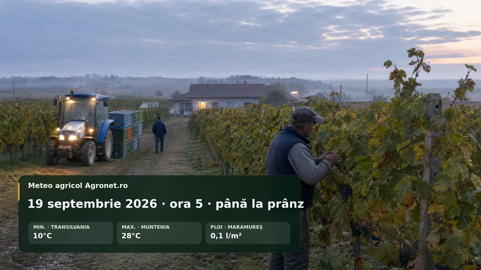 Utilaj agricol pregătit pentru lucrări într-o dimineață senină de septembrie
