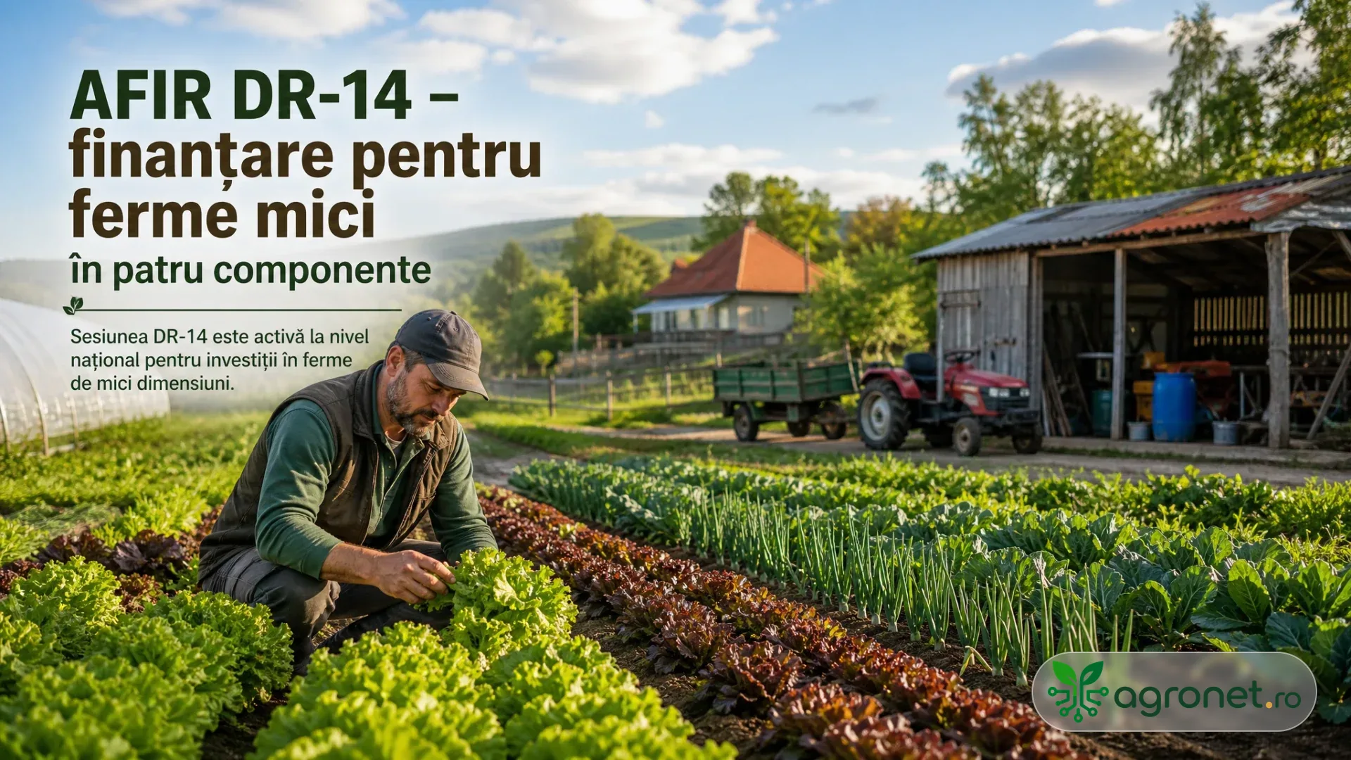 Fermier verificând cultura de legume într-o fermă de mici dimensiuni