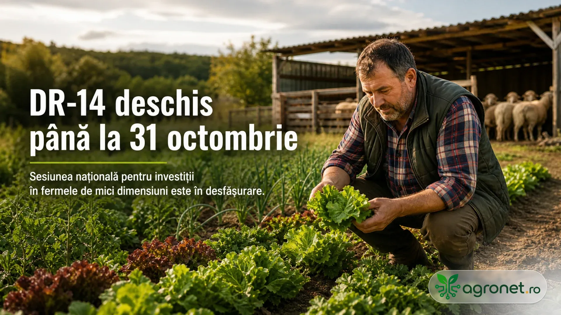 Fermier verificând culturi de legume într-o fermă de mici dimensiuni