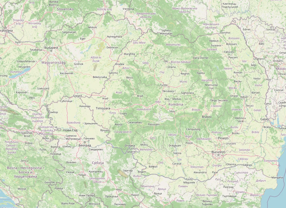 Hartă radar RainViewer cu precipitațiile din România pentru buletinul Meteo agricol România de la ora 18:00.