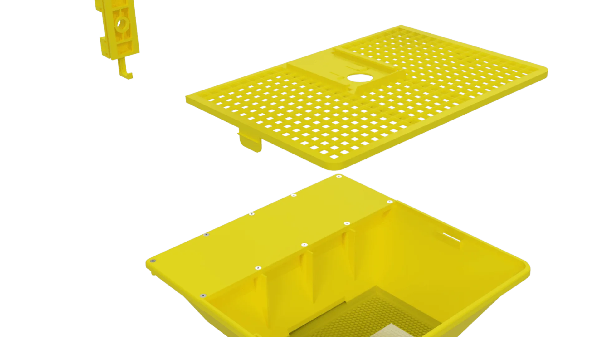 Componente galbene ale capcanei pentru insecte, separate pe fundal negru
