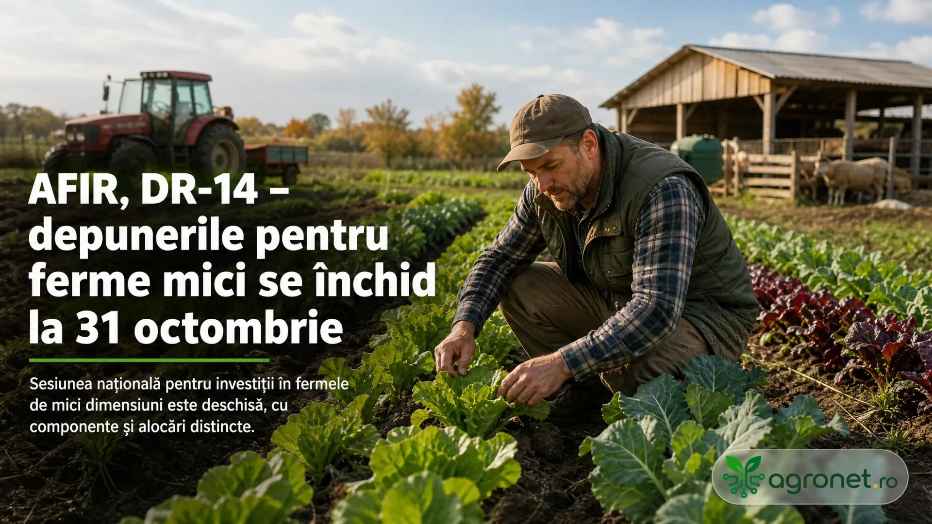 Fermier verificând culturi de legume într-o fermă de mici dimensiuni
