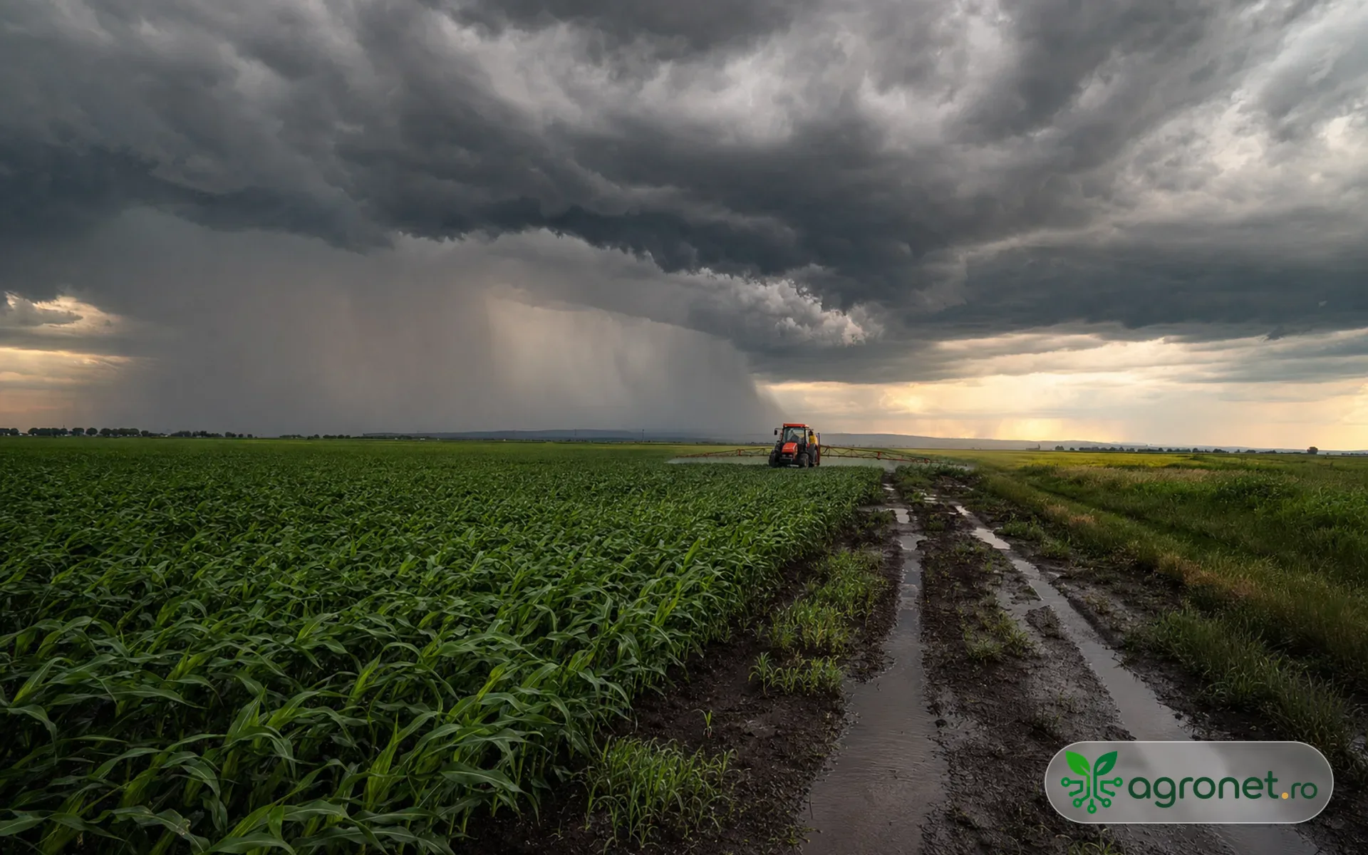Furtuni de vară deasupra terenurilor agricole din Muntenia, cu utilaje retrase de pe parcelă