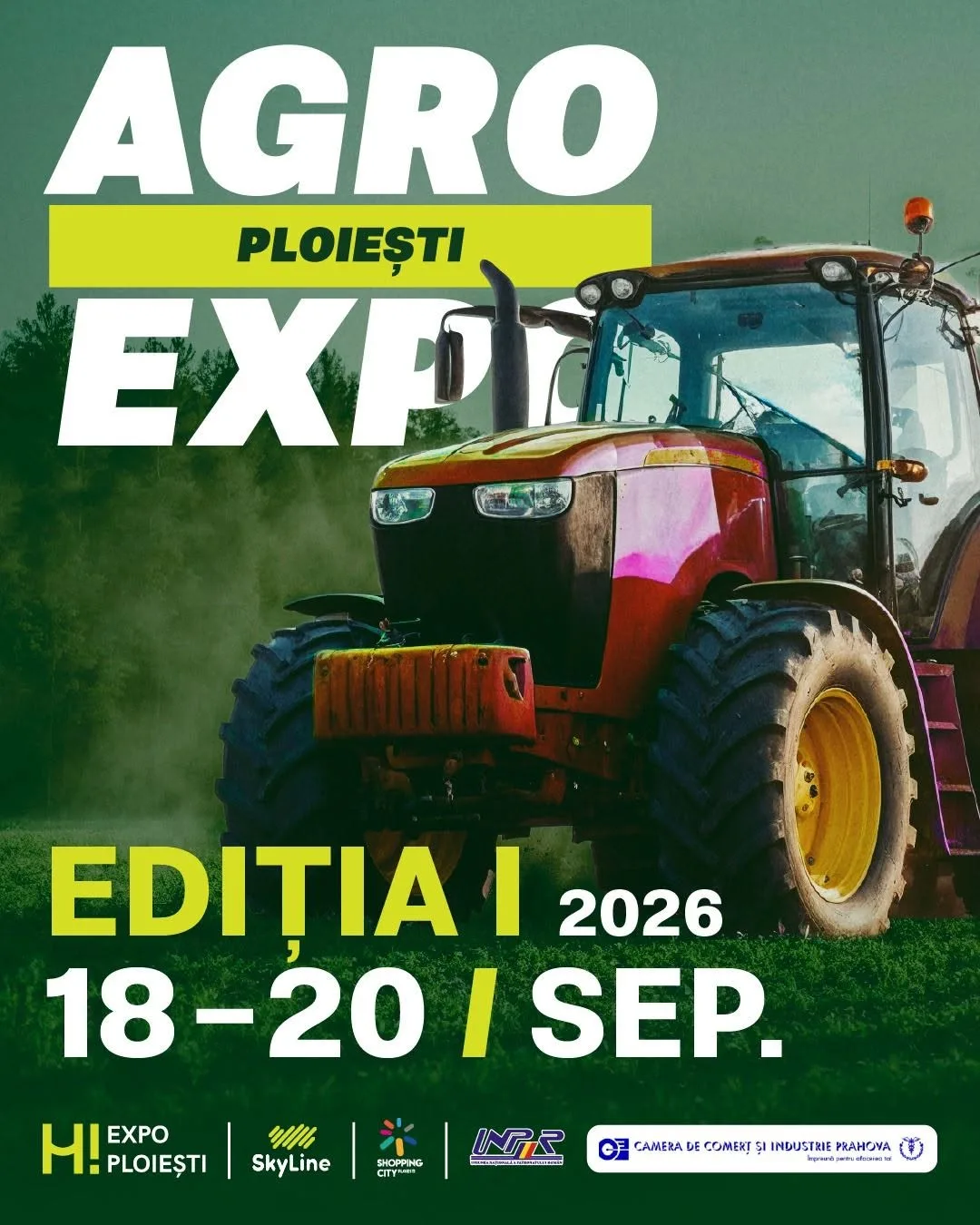 Afiș Agro Expo Ploiești 2026 cu tractor și datele 18–20 septembrie