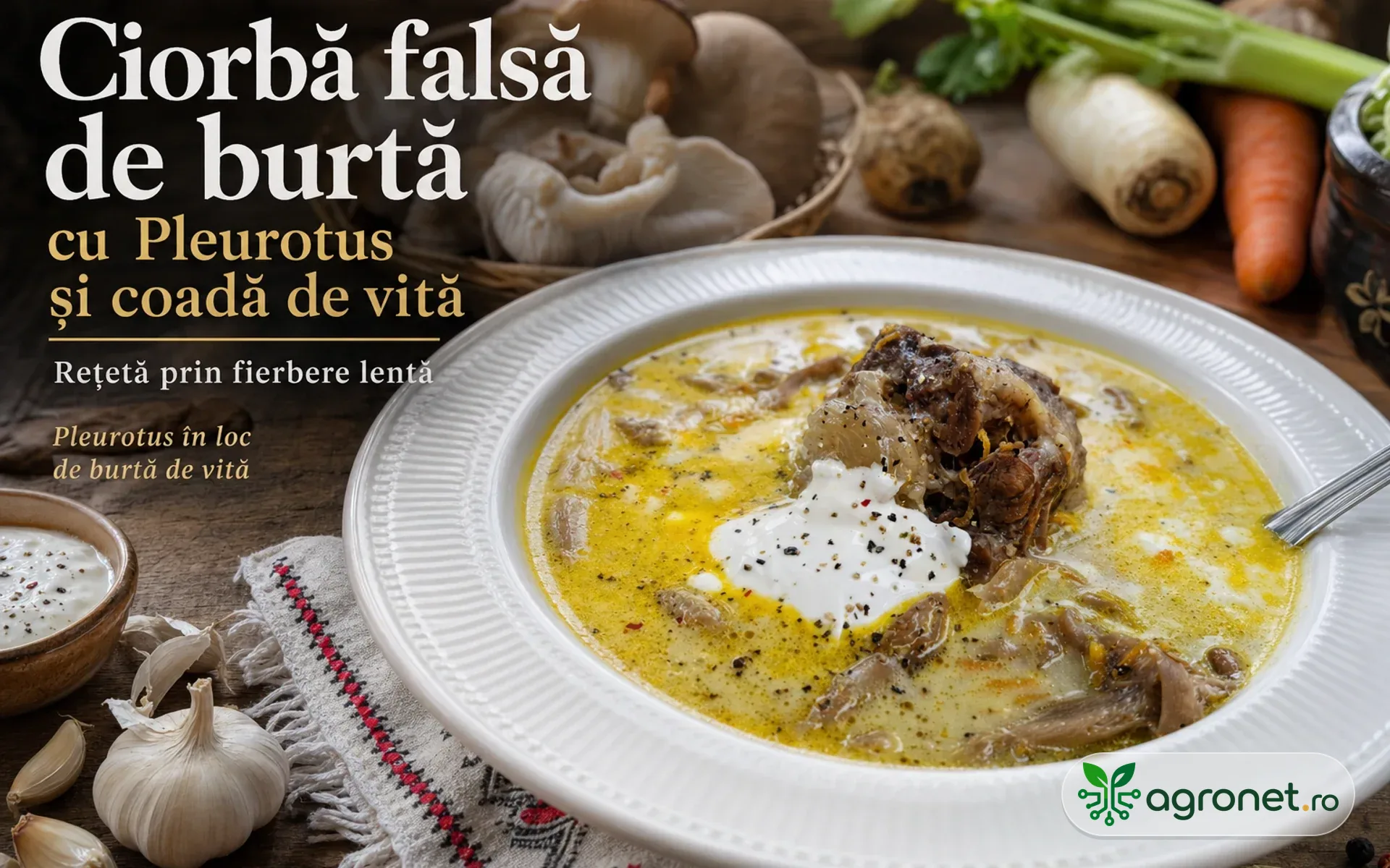 Ciorbă falsă de burtă cu Pleurotus și coadă de vită – Rețeta pregătită prin fierbere lentă