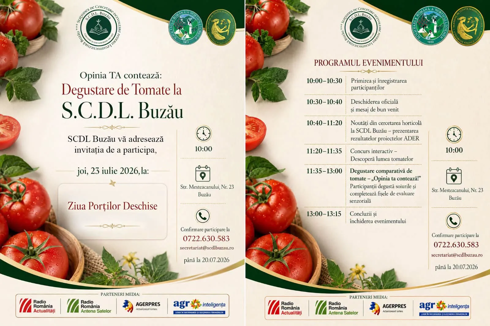Afișe pentru degustare de tomate la SCDL Buzău, decorate cu roșii