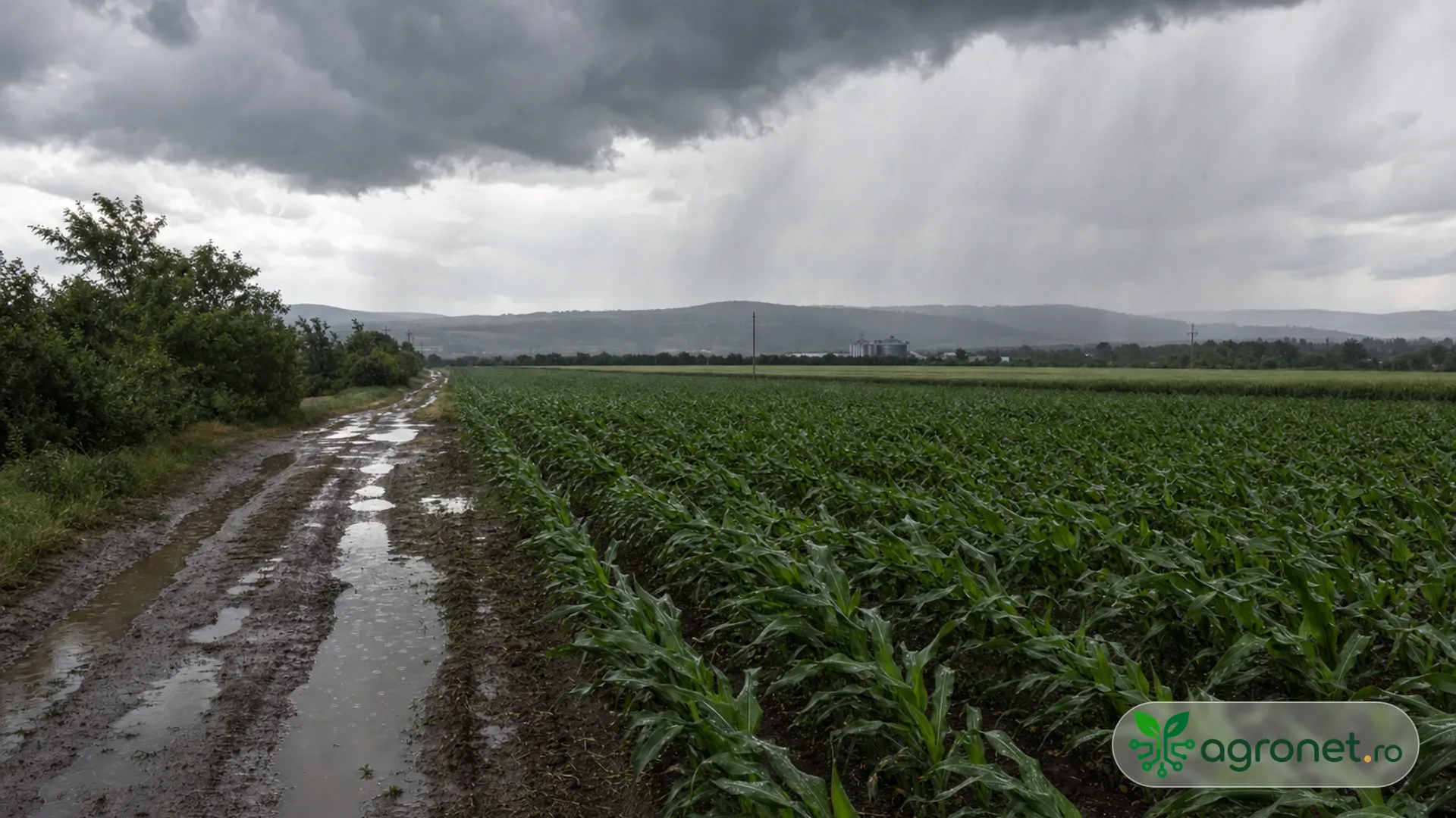 Lucrări agricole de dimineață pe câmp, sub cer variabil