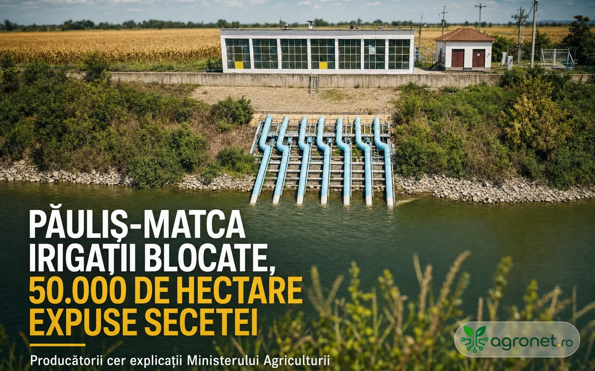 Sistemul de irigații Păuliș-Matca rămâne blocat – 50.000 de hectare sunt expuse secetei