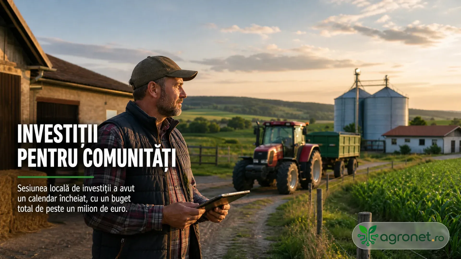 Fermier verificând o zonă de lucru într-o gospodărie agricolă dintr-o localitate rurală