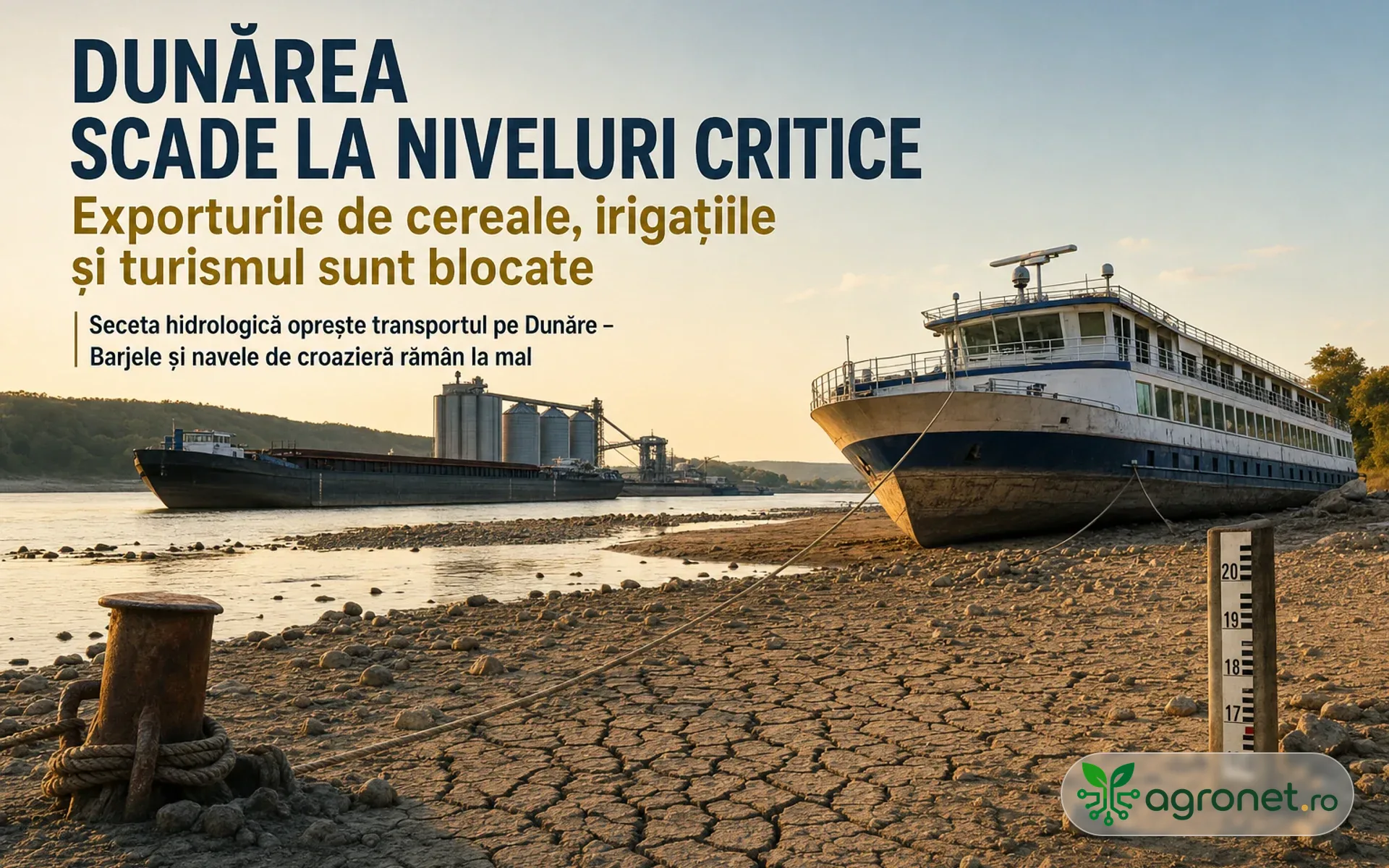 Dunărea scade la niveluri critice - Exporturile de cereale, irigațiile și turismul sunt blocate