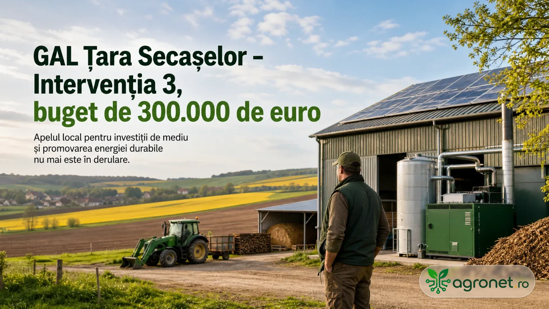 Fermier verificând instalațiile de energie regenerabilă într-o gospodărie agricolă rurală