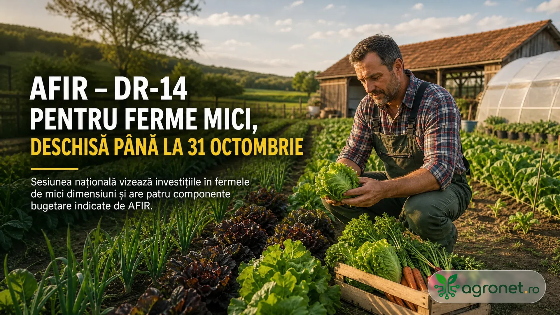 Fermier verificând o cultură de legume într-o fermă de mici dimensiuni