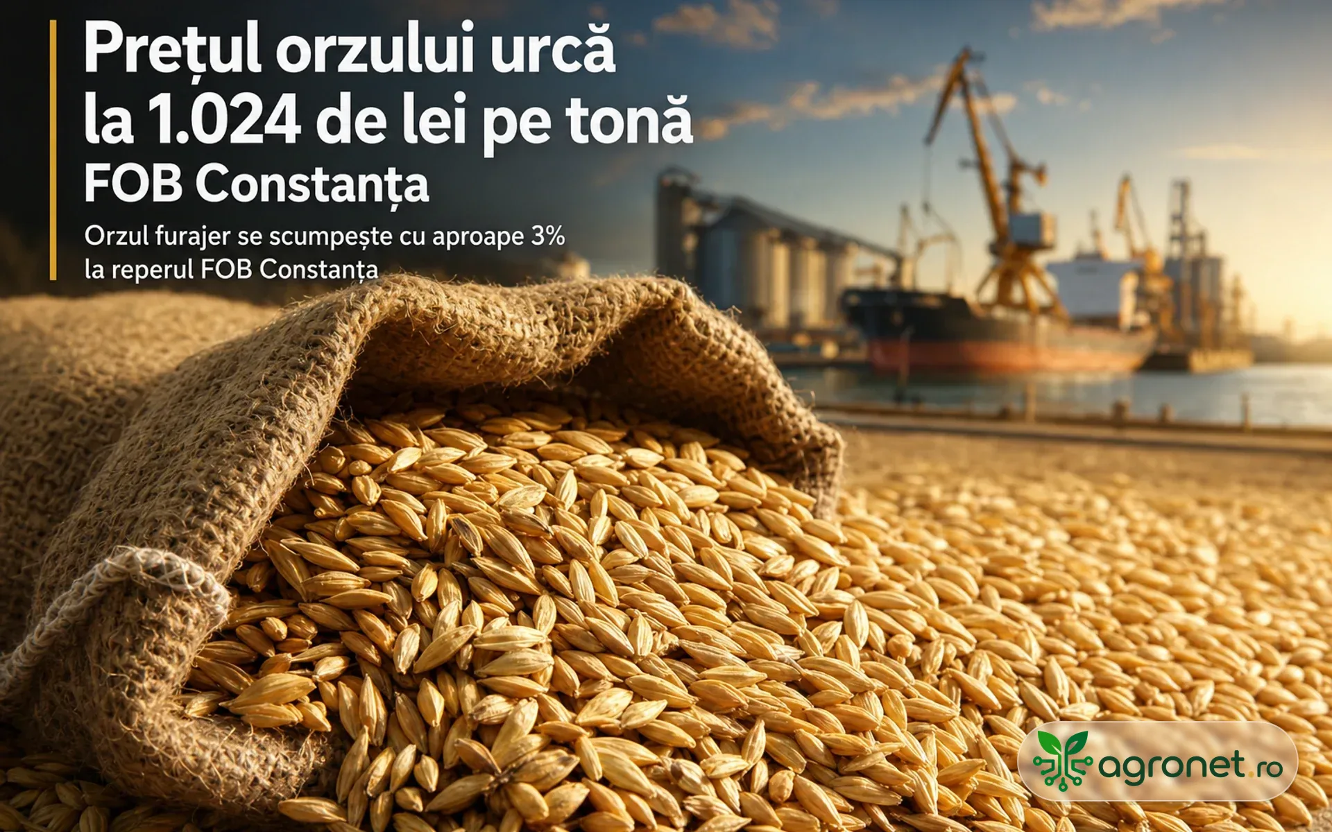 Prețul orzului urcă la 1.024 de lei pe tonă FOB Constanța