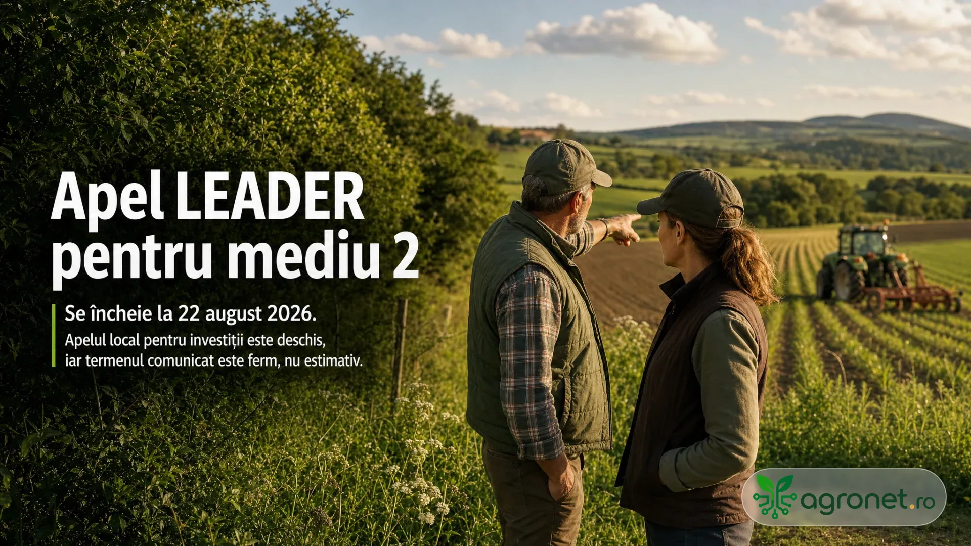 Fermier analizând o zonă verde din apropierea unei exploatații agricole