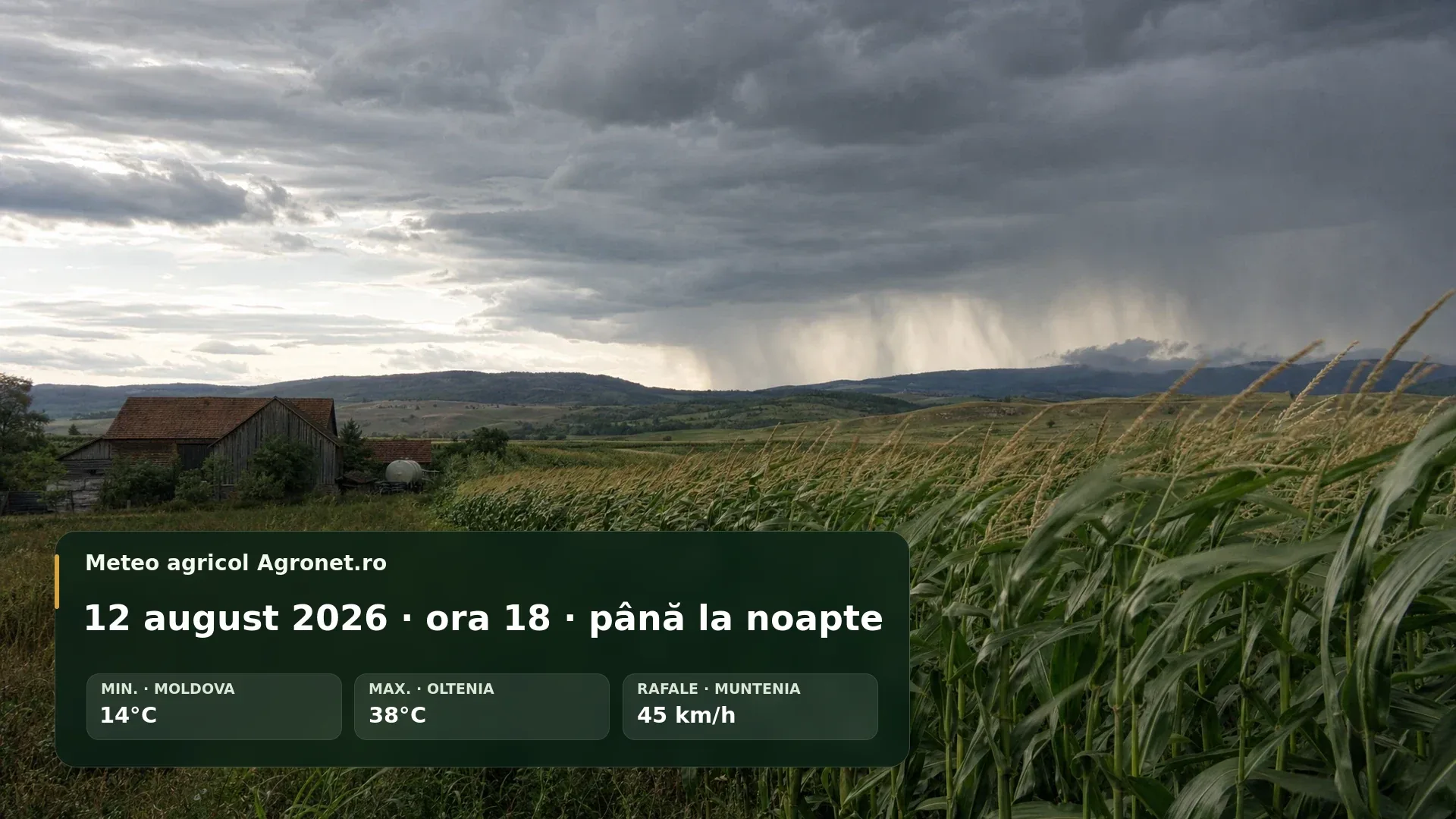 Hartă meteo agricolă a României pentru seara de 12 august 2026.