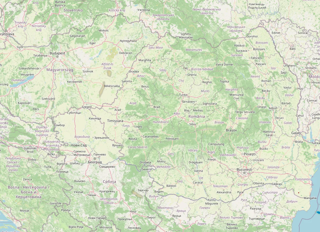 Hartă radar RainViewer cu precipitațiile din România pentru buletinul Meteo agricol România de la ora 18:00.