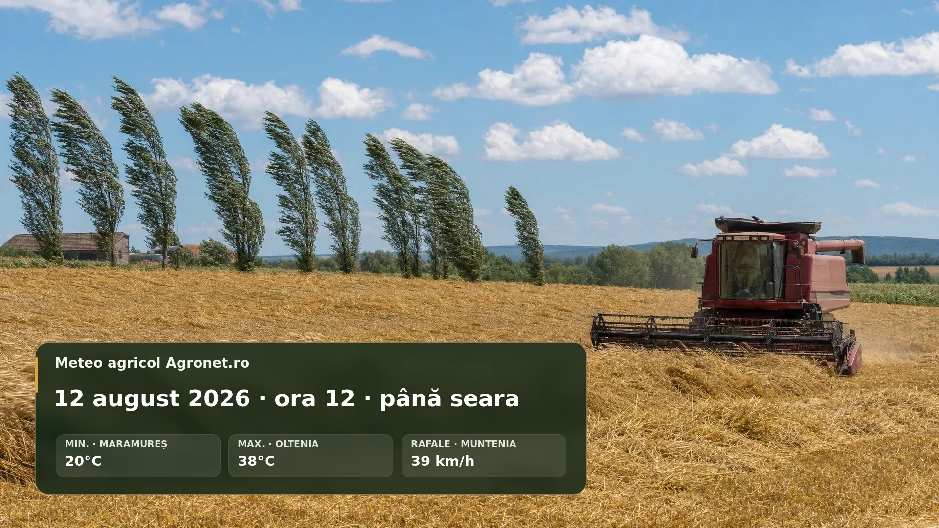 Lucrări agricole pe câmp însorit, cu atenție la vânt și temperaturi ridicate