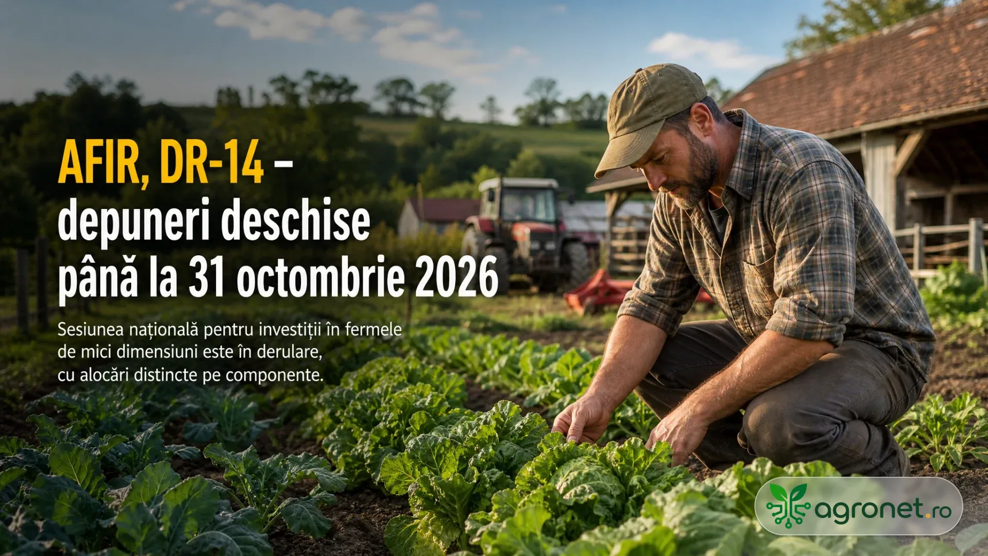 Fermier verificând culturile într-o fermă agricolă de mici dimensiuni
